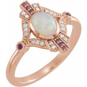 14K Rose Natural Ethiopian Opal, Natural Pink Sapphire & .06 CTW Natural Diamond Cabochon Ring - BN & CO JEWELRY