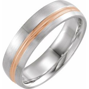 14K White & Rose 6 mm Grooved Band with Brush Finish Size 12 - BN & CO JEWELRY