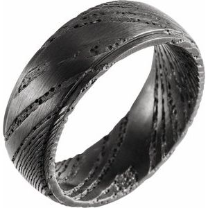 Damascus Steel Flat Black Patterned Band Size 10 - BN & CO JEWELRY