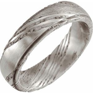 Damascus Steel 6 mm Patterned Flat Edge Band Size 11 - BN & CO JEWELRY