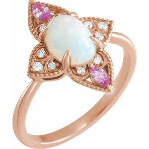 14K Rose Natural Ethiopian Opal, Natural Pink Sapphire & .05 CTW Natural Diamond Vintage-Inspired Ring - BN & CO JEWELRY