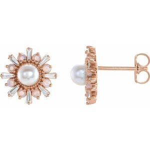 14K Rose Cultured White Akoya Pearl, Natural White Opal & 1/6 CTW Natural Diamond Earrings - BN & CO JEWELRY