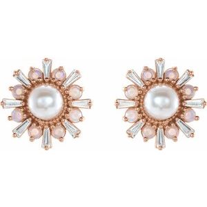 14K Rose Cultured White Akoya Pearl, Natural White Opal & 1/6 CTW Natural Diamond Earrings - BN & CO JEWELRY