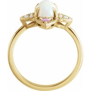14K Yellow Natural Ethiopian Opal, Natural Pink Sapphire & .05 CTW Natural Diamond Vintage-Inspired Ring - BN & CO JEWELRY