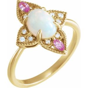 14K Yellow Natural Ethiopian Opal, Natural Pink Sapphire & .05 CTW Natural Diamond Vintage-Inspired Ring - BN & CO JEWELRY