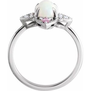 14K White Natural Ethiopian Opal, Natural Pink Sapphire & .05 CTW Natural Diamond Vintage-Inspired Ring - BN & CO JEWELRY