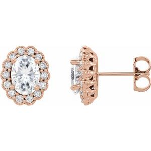 14K Rose 7x5 mm Forever One Lab-Grown Moissanite & 1/3 CTW Natural Diamond Earrings - BN & CO JEWELRY