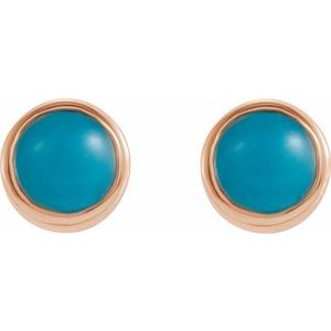 14K Rose Natural Turquoise Bezel-Set Earrings - BN & CO JEWELRY