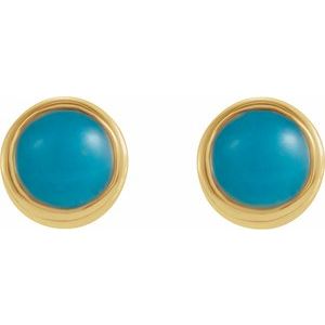 14K Yellow Natural Turquoise Bezel-Set Earrings - BN & CO JEWELRY