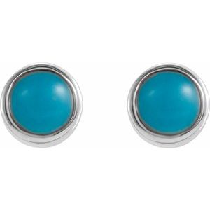 14K White Natural Turquoise Bezel-Set Earrings - BN & CO JEWELRY