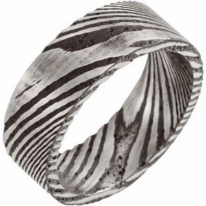 Damascus Steel 8 mm Patterned Flat Band Size 12.5 - BN & CO JEWELRY