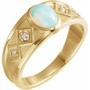 14K Yellow Natural White Ethiopian Opal & .05 CTW Natural Diamond Ring - BN & CO JEWELRY