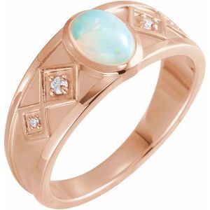 14K Rose Natural White Ethiopian Opal & .05 CTW Natural Diamond Ring - BN & CO JEWELRY