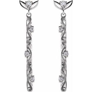 14K White 1/8 CTW Natural Diamond Vintage-Inspired Earrings - BN & CO JEWELRY