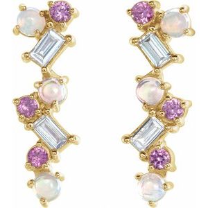 14K Yellow Ethiopian Opal, Pink Sapphire & 1/10 CTW Diamond Scattered Bar Earrings - BN & CO JEWELRY
