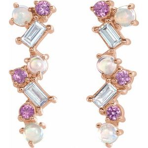 14K Rose Ethiopian Opal, Pink Sapphire & 1/10 CTW Diamond Scattered Bar Earrings - BN & CO JEWELRY