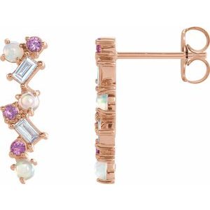 14K Rose Ethiopian Opal, Pink Sapphire & 1/10 CTW Diamond Scattered Bar Earrings - BN & CO JEWELRY