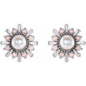 14K White Cultured White Akoya Pearl, Natural White Opal & 1/6 CTW Natural Diamond Earrings - BN & CO JEWELRY