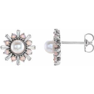 14K White Cultured White Akoya Pearl, Natural White Opal & 1/6 CTW Natural Diamond Earrings - BN & CO JEWELRY