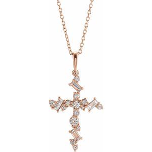 14K Rose 1/2 CTW Natural Diamond Scattered Cross 16-18" Necklace - BN & CO JEWELRY