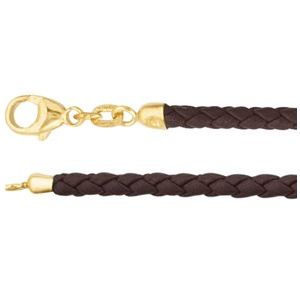 Brown 3 mm Braided Leather 18" Cord with 14K Yellow Lobster Clasp - BN & CO JEWELRY