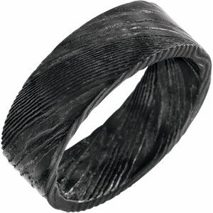 Damascus Steel 8 mm Flat Black Patterned Band Size 11.5 - BN & CO JEWELRY