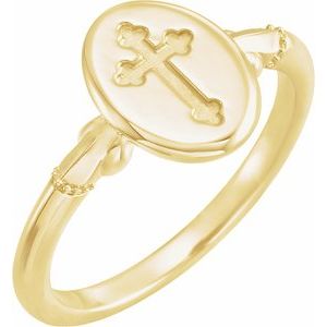 14K Yellow 11.5x8.8 mm Oval Cross Signet Ring - BN & CO JEWELRY
