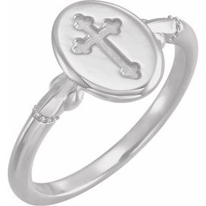 Sterling Silver 11.5x8.8 mm Oval Cross Signet Ring - BN & CO JEWELRY