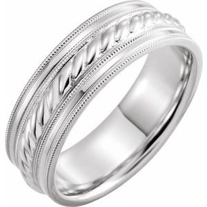 14K White 7 mm Rope Pattern Band with Milgrain - BN & CO JEWELRY