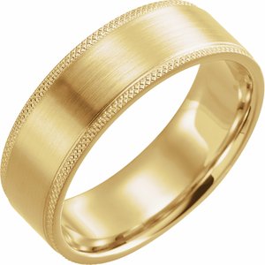 14K Yellow 7 mm Flat Knurled Edge Band with Satin Finish - BN & CO JEWELRY