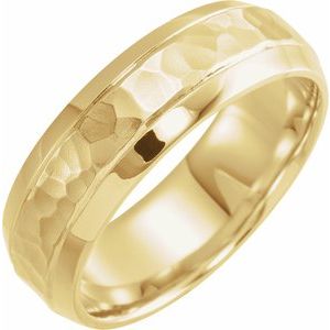 14K Yellow 7 mm Beveled-Edge Band with Hammered Texture - BN & CO JEWELRY