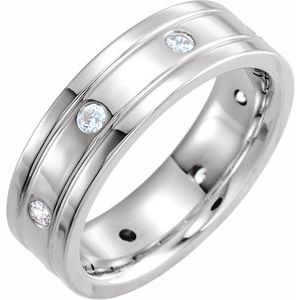 Platinum 1/2 CTW Natural Diamond Double Grooved Band Size 6 - BN & CO JEWELRY