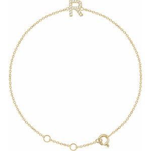 14K Yellow .06 CTW Natural Diamond Initial R 6-7" Bracelet - BN & CO JEWELRY