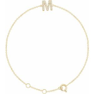 14K Yellow .07 CTW Natural Diamond Initial M 6-7" Bracelet - BN & CO JEWELRY