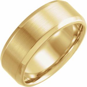 14K Yellow 8 mm Beveled-Edge Band with Satin Finish Size 10.5 - BN & CO JEWELRY