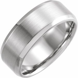 Platinum 8 mm Beveled-Edge Band with Satin Finish Size 10 - BN & CO JEWELRY