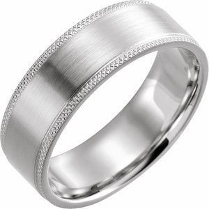 Platinum 7 mm Flat Knurled Edge Band with Satin Finish - BN & CO JEWELRY