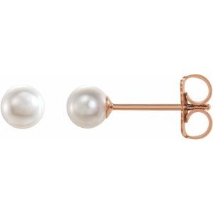 14K Rose Cultured White Freshwater Pearl Earrings - BN & CO JEWELRY