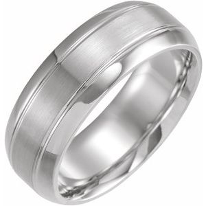 14K White 8 mm Grooved Beveled-Edge Band Size 9 - BN & CO JEWELRY