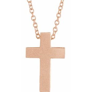 14K Rose 13.5x9 mm Scroll Cross 16-18" Necklace - BN & CO JEWELRY