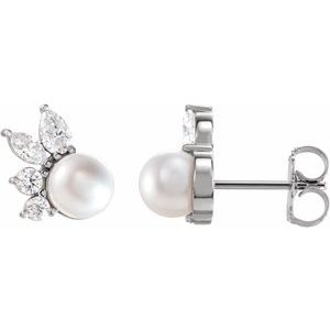 14K White Akoya Cultured Pearl & 1/2 CTW Diamond Earrings - BN & CO JEWELRY