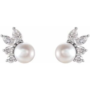 14K White Akoya Cultured Pearl & 1/2 CTW Diamond Earrings - BN & CO JEWELRY