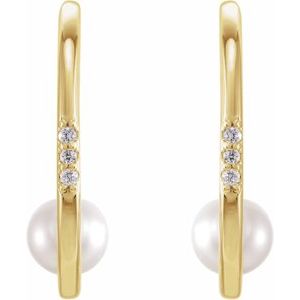 14K Yellow Cultured White Freshwater Pearl & .025 CTW Natural Diamond Hoop Earrings - BN & CO JEWELRY