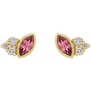 14K Yellow Natural Pink Tourmaline & .05 CTW Natural Diamond Earrings - BN & CO JEWELRY