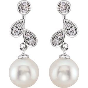 14K White Freshwater Cultured Pearl & 1/6 CTW Diamond Earrings - BN & CO JEWELRY