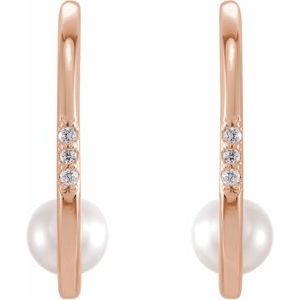 14K Rose Cultured White Freshwater Pearl & .025 CTW Natural Diamond Hoop Earrings - BN & CO JEWELRY