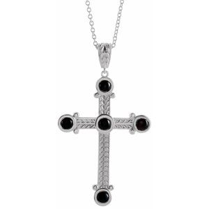Sterling Silver Natural Onyx Cross 16-18" Necklace - BN & CO JEWELRY
