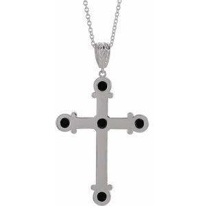 Sterling Silver Natural Onyx Cross 16-18" Necklace - BN & CO JEWELRY