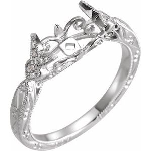 14K White 1/10 CTW Diamond Natural Vintage-Inspired Peg Shank with 6 mm span - BN & CO JEWELRY