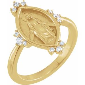 14K Yellow 1/5 CTW Natural Diamond Miraculous Medal Ring - BN & CO JEWELRY
